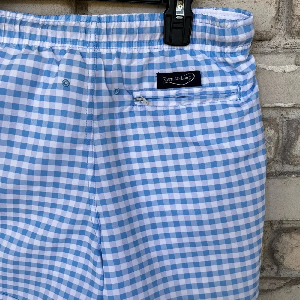 Southern Lure gingham blue/ white boys swimming trunks NWT